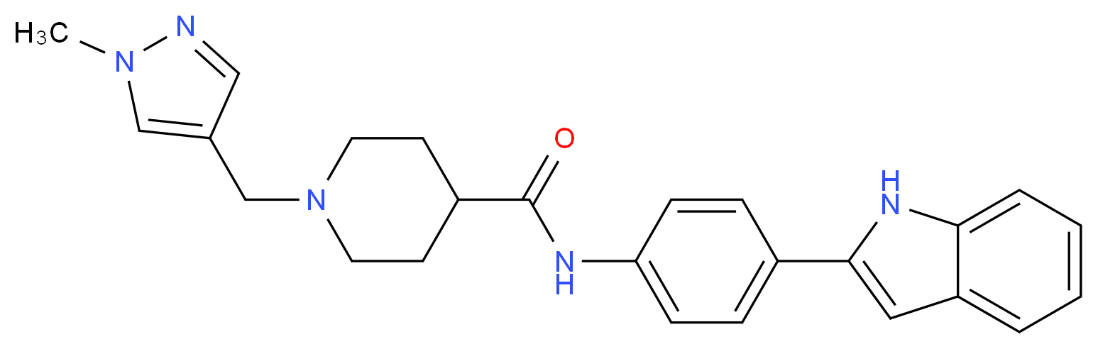 N-[4-(1H-indol-2-yl)phenyl]-1-[(1-methyl-1H-pyrazol-4-yl)methyl]-4-piperidinecarboxamide_分子结构_CAS_)