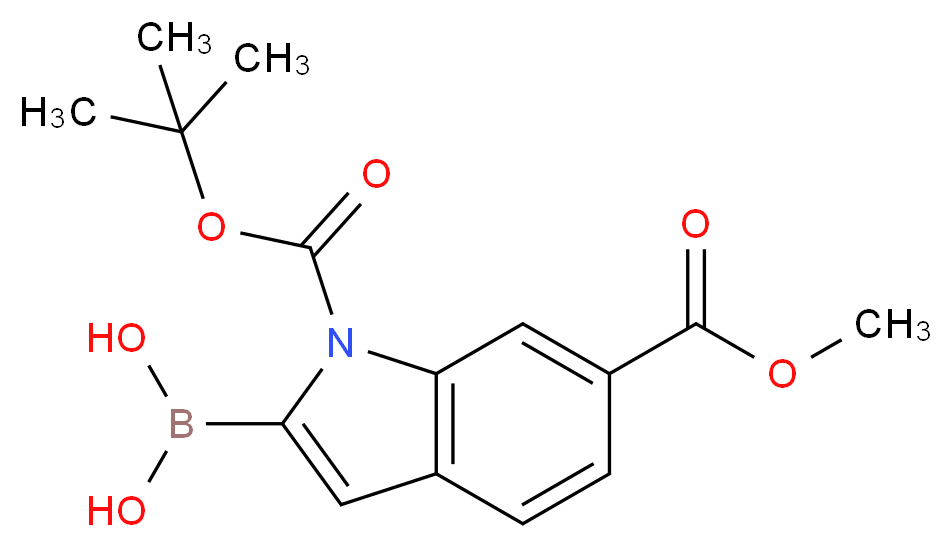 {1-[(tert-butoxy)carbonyl]-6-(methoxycarbonyl)-1H-indol-2-yl}boronic acid_分子结构_CAS_848357-46-0
