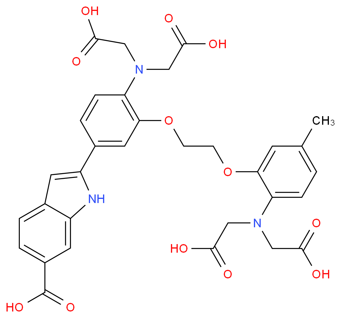 2-{4-[bis(carboxymethyl)amino]-3-(2-{2-[bis(carboxymethyl)amino]-5-methylphenoxy}ethoxy)phenyl}-1H-indole-6-carboxylic acid_分子结构_CAS_132319-56-3