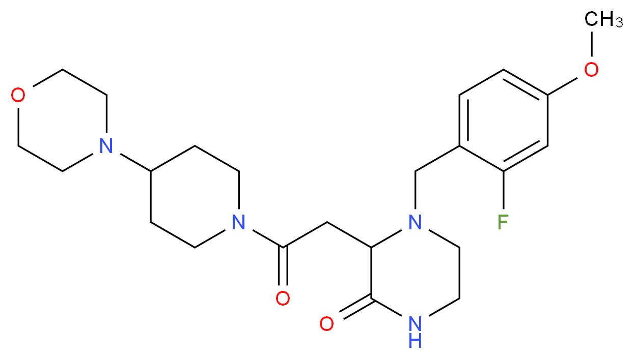 4-(2-fluoro-4-methoxybenzyl)-3-{2-[4-(4-morpholinyl)-1-piperidinyl]-2-oxoethyl}-2-piperazinone_分子结构_CAS_)