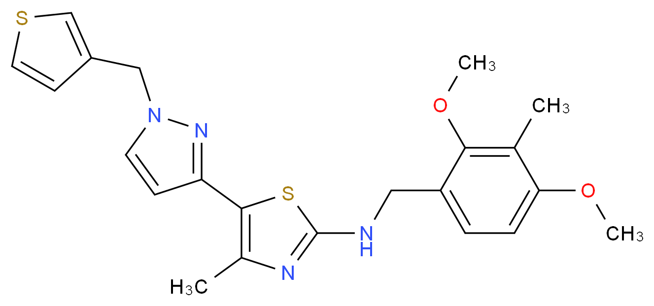 N-(2,4-dimethoxy-3-methylbenzyl)-4-methyl-5-[1-(3-thienylmethyl)-1H-pyrazol-3-yl]-1,3-thiazol-2-amine_分子结构_CAS_)