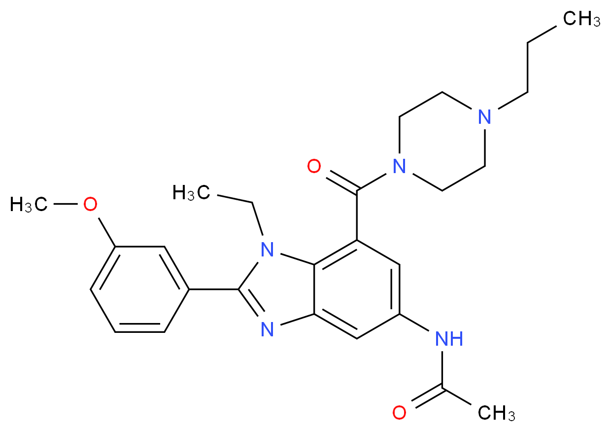 N-{1-ethyl-2-(3-methoxyphenyl)-7-[(4-propyl-1-piperazinyl)carbonyl]-1H-benzimidazol-5-yl}acetamide_分子结构_CAS_)