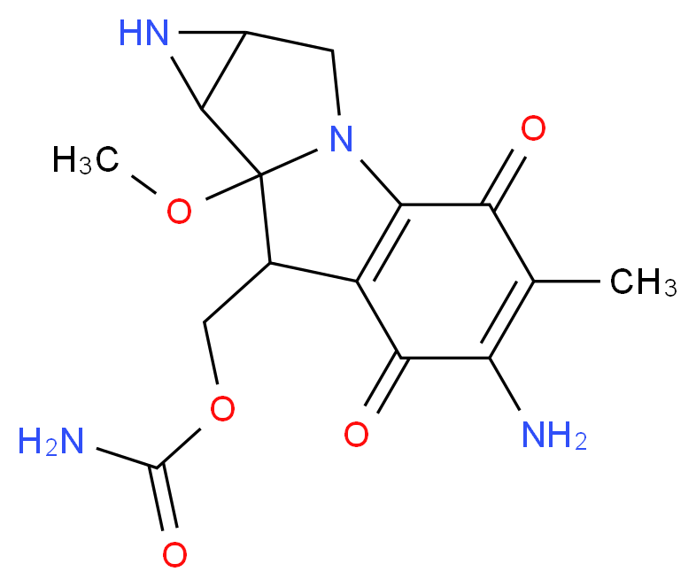 {11-amino-7-methoxy-12-methyl-10,13-dioxo-2,5-diazatetracyclo[7.4.0.0^{2,7}.0^{4,6}]trideca-1(9),11-dien-8-yl}methyl carbamate_分子结构_CAS_50-07-7