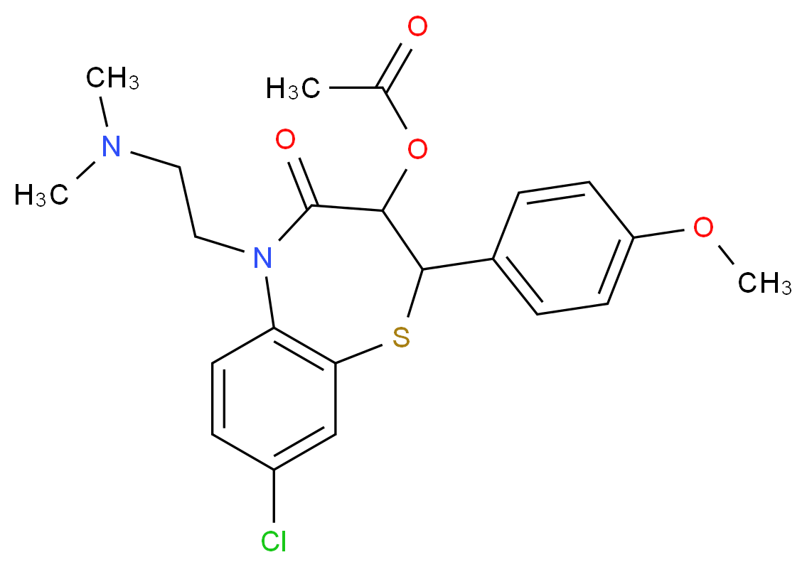 8-chloro-5-[2-(dimethylamino)ethyl]-2-(4-methoxyphenyl)-4-oxo-2,3,4,5-tetrahydro-1,5-benzothiazepin-3-yl acetate_分子结构_CAS_111659-76-8