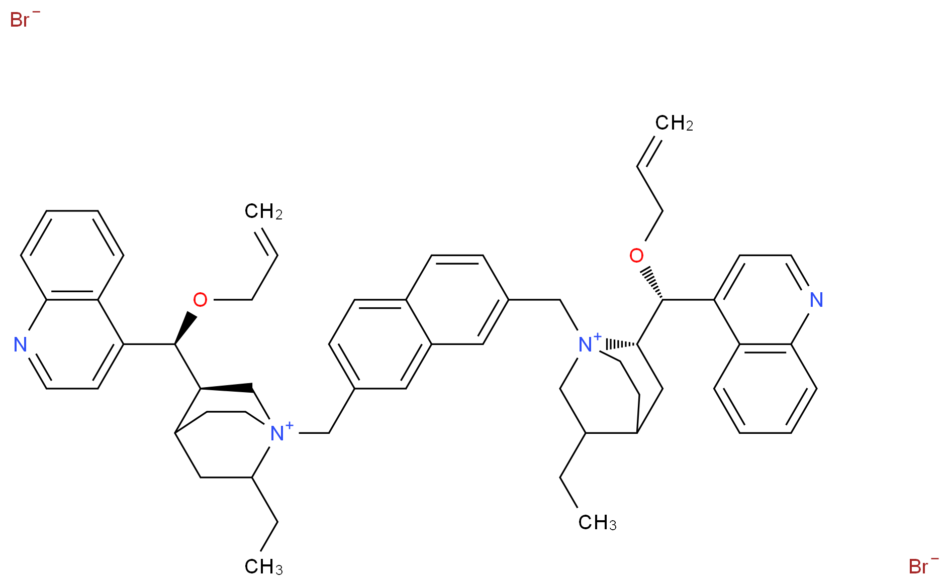 (5R)-2-ethyl-1-[(7-{[(2S)-5-ethyl-2-[(R)-(prop-2-en-1-yloxy)(quinolin-4-yl)methyl]-1-azabicyclo[2.2.2]octan-1-ium-1-yl]methyl}naphthalen-2-yl)methyl]-5-[(S)-(prop-2-en-1-yloxy)(quinolin-4-yl)methyl]-1-azabicyclo[2.2.2]octan-1-ium dibromide_分子结构_CAS_480427-57-4