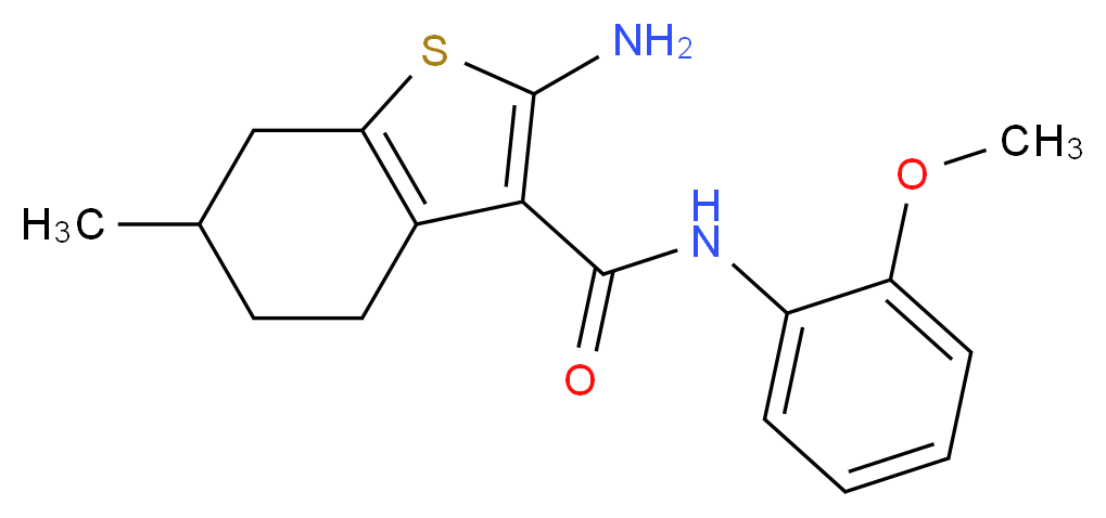 2-Amino-N-(2-methoxyphenyl)-6-methyl-4,5,6,7-tetrahydro-1-benzothiophene-3-carboxamide_分子结构_CAS_)