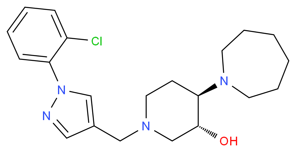 (3R*,4R*)-4-(1-azepanyl)-1-{[1-(2-chlorophenyl)-1H-pyrazol-4-yl]methyl}-3-piperidinol_分子结构_CAS_)
