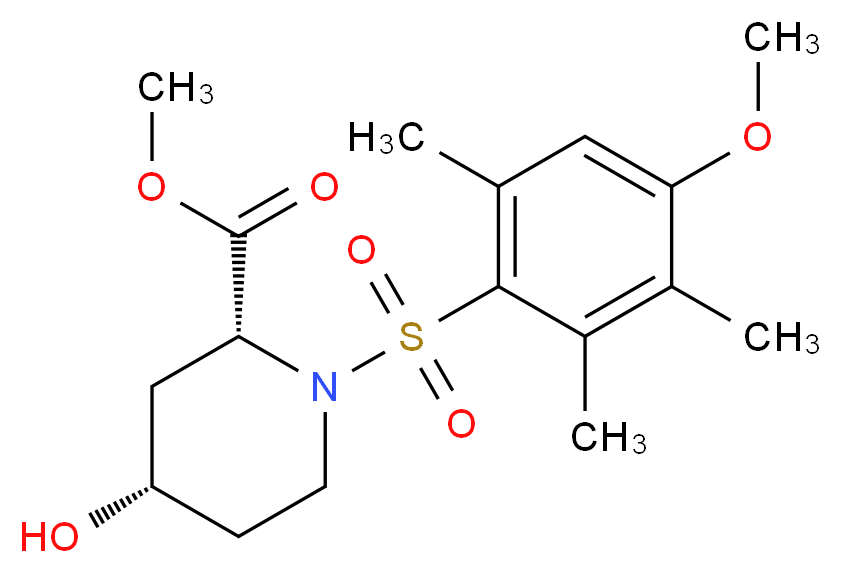 methyl (2R*,4S*)-4-hydroxy-1-[(4-methoxy-2,3,6-trimethylphenyl)sulfonyl]piperidine-2-carboxylate_分子结构_CAS_)