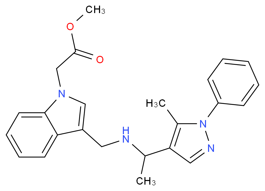 methyl [3-({[1-(5-methyl-1-phenyl-1H-pyrazol-4-yl)ethyl]amino}methyl)-1H-indol-1-yl]acetate_分子结构_CAS_)