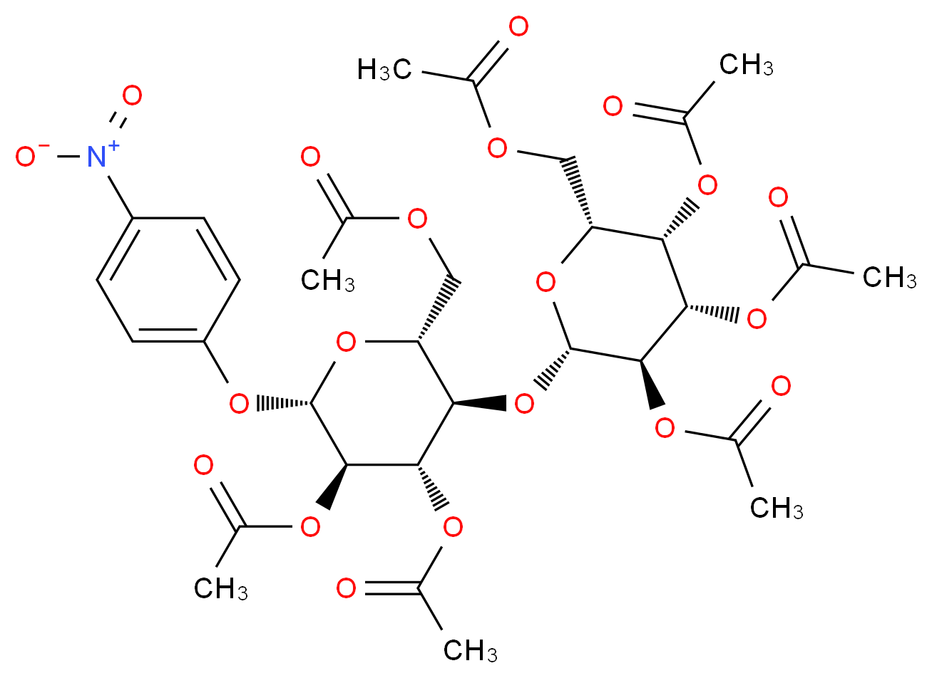 p-Nitophenyl 4-O-(2,3,4,6-Tetra-O-acetyl-β-D-galactopyranosyl)- 2,3,6-tri-O-acetyl-β-D-glucopyranoside_分子结构_CAS_84034-75-3)