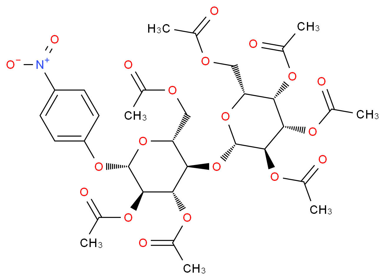 [(2R,3R,4S,5R,6S)-4,5-bis(acetyloxy)-6-(4-nitrophenoxy)-3-{[(2S,3R,4S,5S,6R)-3,4,5-tris(acetyloxy)-6-[(acetyloxy)methyl]oxan-2-yl]oxy}oxan-2-yl]methyl acetate_分子结构_CAS_84034-75-3