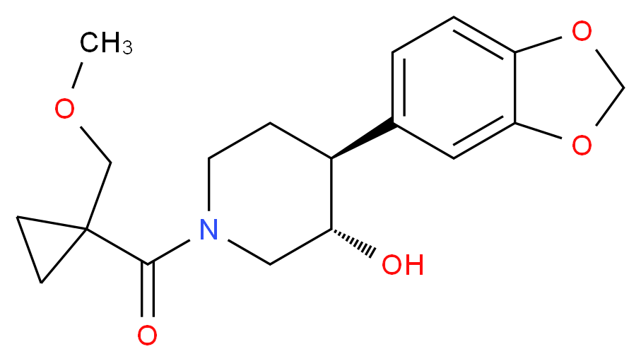 (3S*,4S*)-4-(1,3-benzodioxol-5-yl)-1-{[1-(methoxymethyl)cyclopropyl]carbonyl}piperidin-3-ol_分子结构_CAS_)