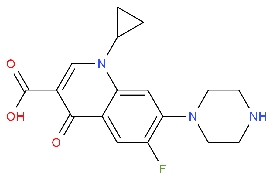 1-cyclopropyl-6-fluoro-4-oxo-7-(piperazin-1-yl)-1,4-dihydroquinoline-3-carboxylic acid_分子结构_CAS_85721-33-1
