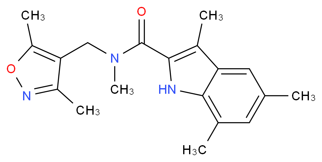 N-[(3,5-dimethyl-4-isoxazolyl)methyl]-N,3,5,7-tetramethyl-1H-indole-2-carboxamide_分子结构_CAS_)