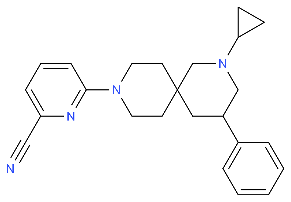 6-(2-cyclopropyl-4-phenyl-2,9-diazaspiro[5.5]undec-9-yl)-2-pyridinecarbonitrile_分子结构_CAS_)