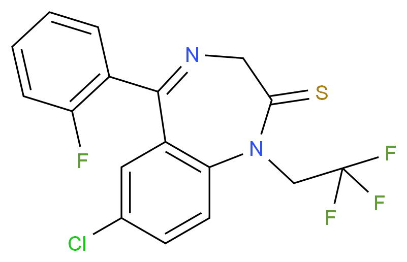 7-chloro-5-(2-fluorophenyl)-1-(2,2,2-trifluoroethyl)-2,3-dihydro-1H-1,4-benzodiazepine-2-thione_分子结构_CAS_36735-22-5