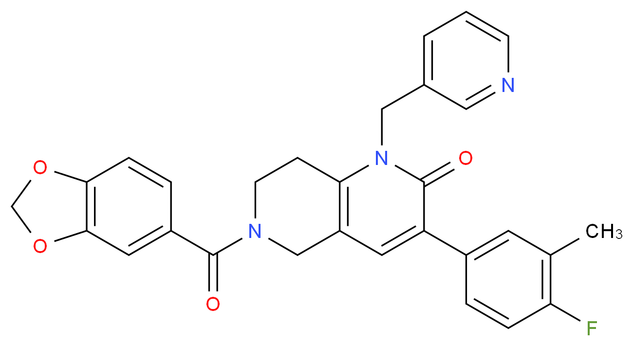 6-(1,3-benzodioxol-5-ylcarbonyl)-3-(4-fluoro-3-methylphenyl)-1-(3-pyridinylmethyl)-5,6,7,8-tetrahydro-1,6-naphthyridin-2(1H)-one_分子结构_CAS_)
