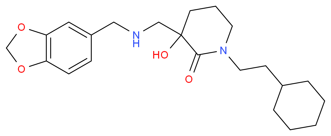 3-{[(1,3-benzodioxol-5-ylmethyl)amino]methyl}-1-(2-cyclohexylethyl)-3-hydroxypiperidin-2-one_分子结构_CAS_)