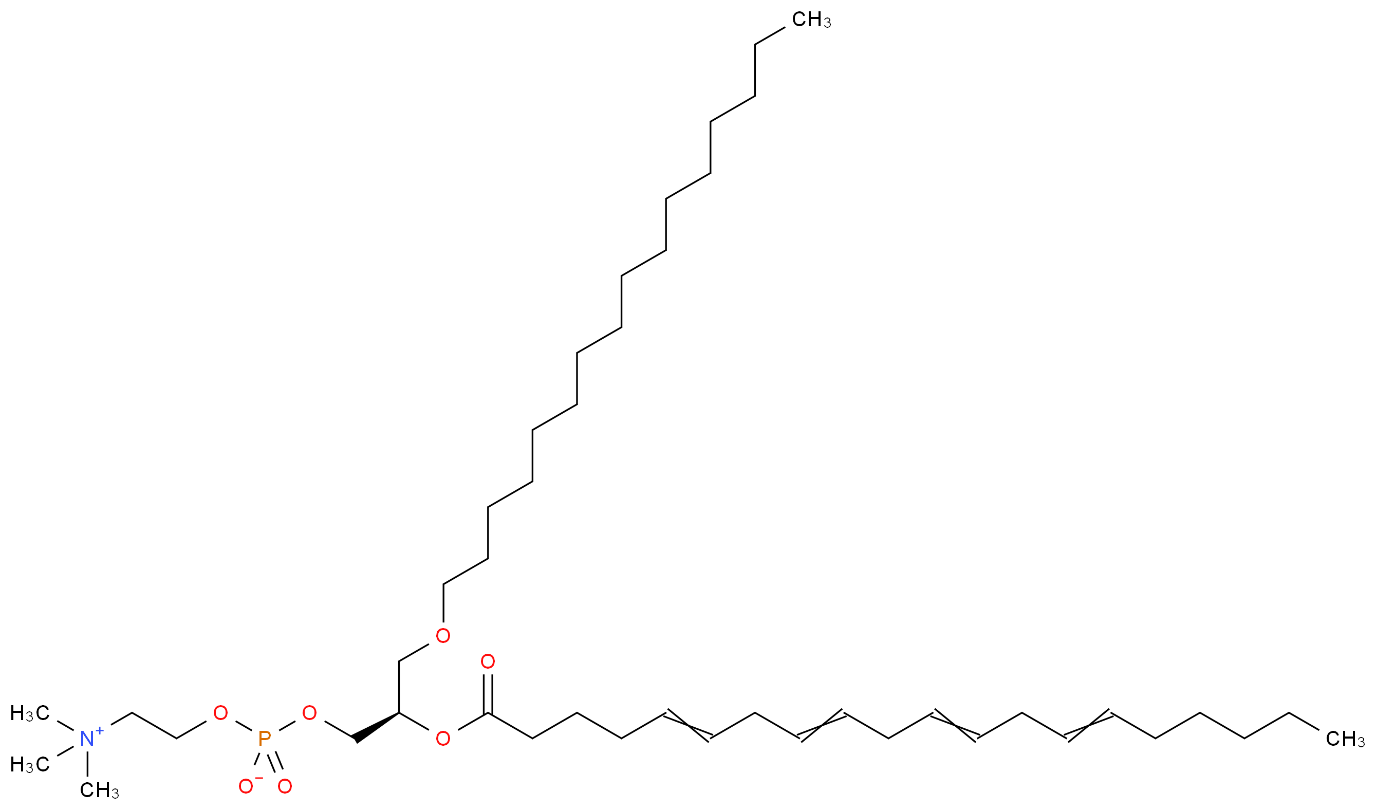 (2-{[(2R)-3-(hexadecyloxy)-2-(icosa-5,8,11,14-tetraenoyloxy)propyl phosphonato]oxy}ethyl)trimethylazanium_分子结构_CAS_86288-11-1