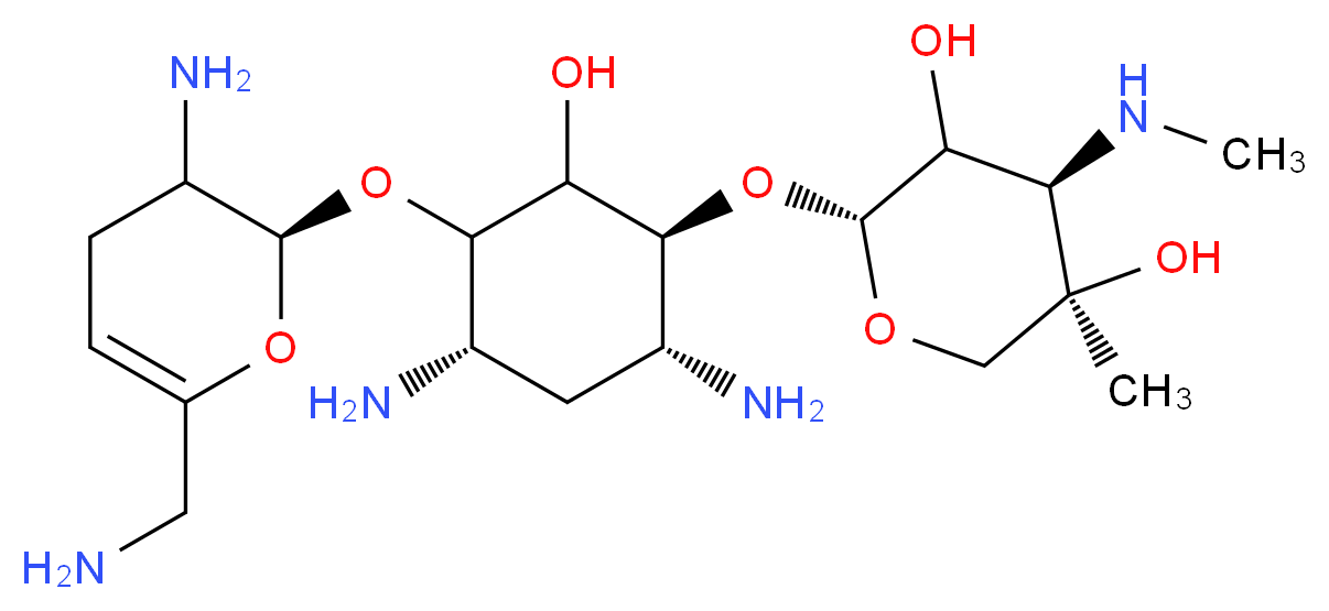 (2R,4R,5R)-2-{[(1S,4S,6R)-4,6-diamino-3-{[(2S)-3-amino-6-(aminomethyl)-3,4-dihydro-2H-pyran-2-yl]oxy}-2-hydroxycyclohexyl]oxy}-5-methyl-4-(methylamino)oxane-3,5-diol_分子结构_CAS_6080-33-7