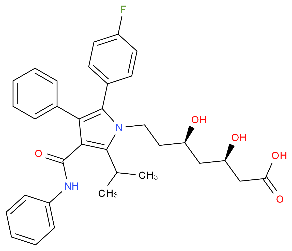 (3R,5R)-7-(2-(4-Fluorophenyl)-5-isopropyl-3-phenyl-4-(phenylcarbamoyl)-1H-pyrrol-1-yl)-3,5-dihydroxyheptanoic acid_分子结构_CAS_134523-00-5)