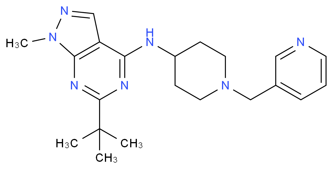 6-tert-butyl-1-methyl-N-[1-(3-pyridinylmethyl)-4-piperidinyl]-1H-pyrazolo[3,4-d]pyrimidin-4-amine_分子结构_CAS_)
