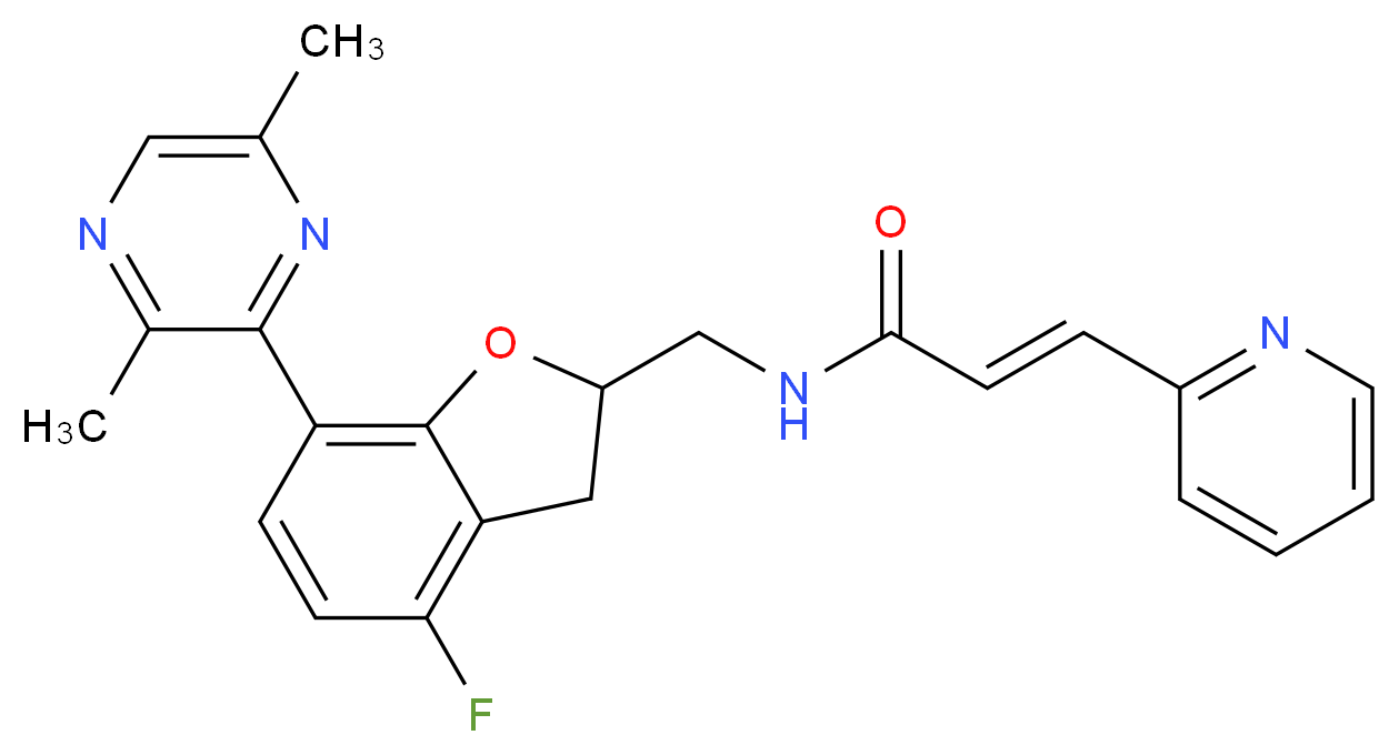 (2E)-N-{[7-(3,6-dimethyl-2-pyrazinyl)-4-fluoro-2,3-dihydro-1-benzofuran-2-yl]methyl}-3-(2-pyridinyl)acrylamide_分子结构_CAS_)