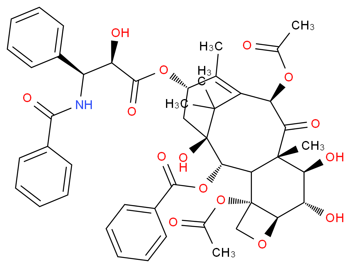 (1S,2S,3R,4S,7R,8S,9R,10S,12R,15S)-4,12-bis(acetyloxy)-1,8,9-trihydroxy-15-{[(2R,3S)-2-hydroxy-3-phenyl-3-(phenylformamido)propanoyl]oxy}-10,14,17,17-tetramethyl-11-oxo-6-oxatetracyclo[11.3.1.0<sup>3</sup>,<sup>1</sup><sup>0</sup>.0<sup>4</sup>,<sup>7</sup>]heptadec-13-en-2-yl benzoate_分子结构_CAS_153212-75-0