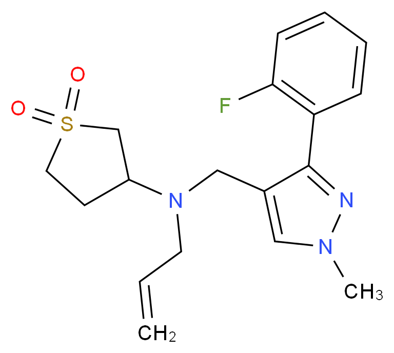 N-allyl-N-{[3-(2-fluorophenyl)-1-methyl-1H-pyrazol-4-yl]methyl}tetrahydro-3-thiophenamine 1,1-dioxide_分子结构_CAS_)