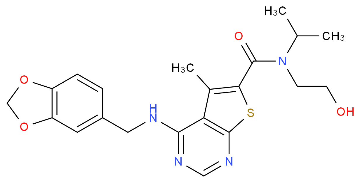 4-[(1,3-benzodioxol-5-ylmethyl)amino]-N-(2-hydroxyethyl)-N-isopropyl-5-methylthieno[2,3-d]pyrimidine-6-carboxamide_分子结构_CAS_)