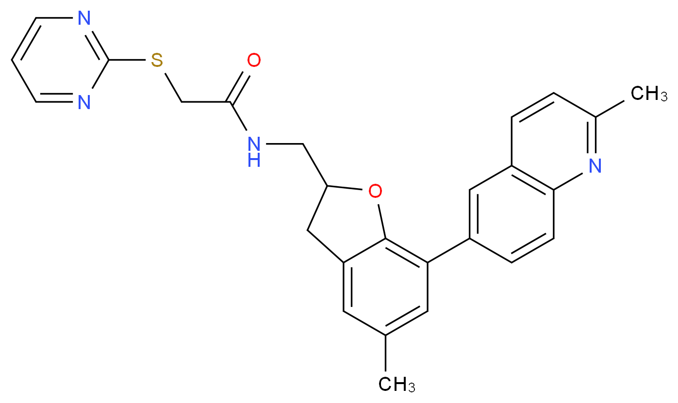 N-{[5-methyl-7-(2-methyl-6-quinolinyl)-2,3-dihydro-1-benzofuran-2-yl]methyl}-2-(2-pyrimidinylthio)acetamide_分子结构_CAS_)