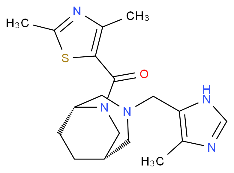 (1S*,5R*)-6-[(2,4-dimethyl-1,3-thiazol-5-yl)carbonyl]-3-[(4-methyl-1H-imidazol-5-yl)methyl]-3,6-diazabicyclo[3.2.2]nonane_分子结构_CAS_)
