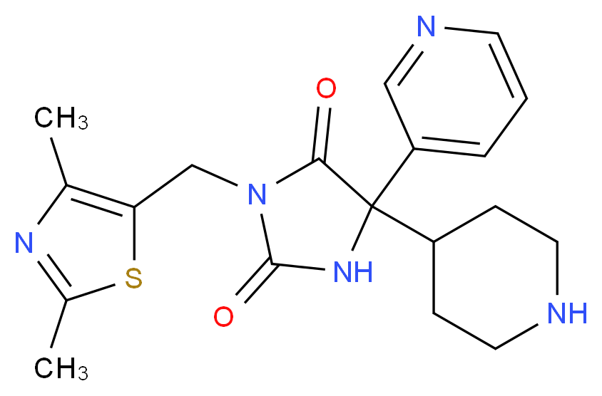 3-[(2,4-dimethyl-1,3-thiazol-5-yl)methyl]-5-piperidin-4-yl-5-pyridin-3-ylimidazolidine-2,4-dione_分子结构_CAS_)