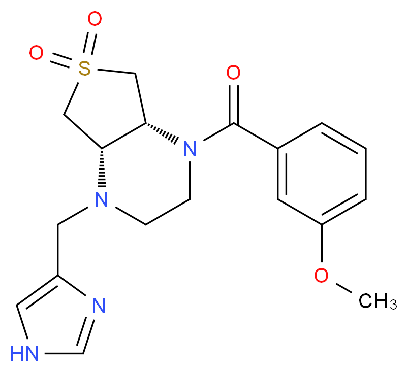 (4aR*,7aS*)-1-(1H-imidazol-4-ylmethyl)-4-(3-methoxybenzoyl)octahydrothieno[3,4-b]pyrazine 6,6-dioxide_分子结构_CAS_)