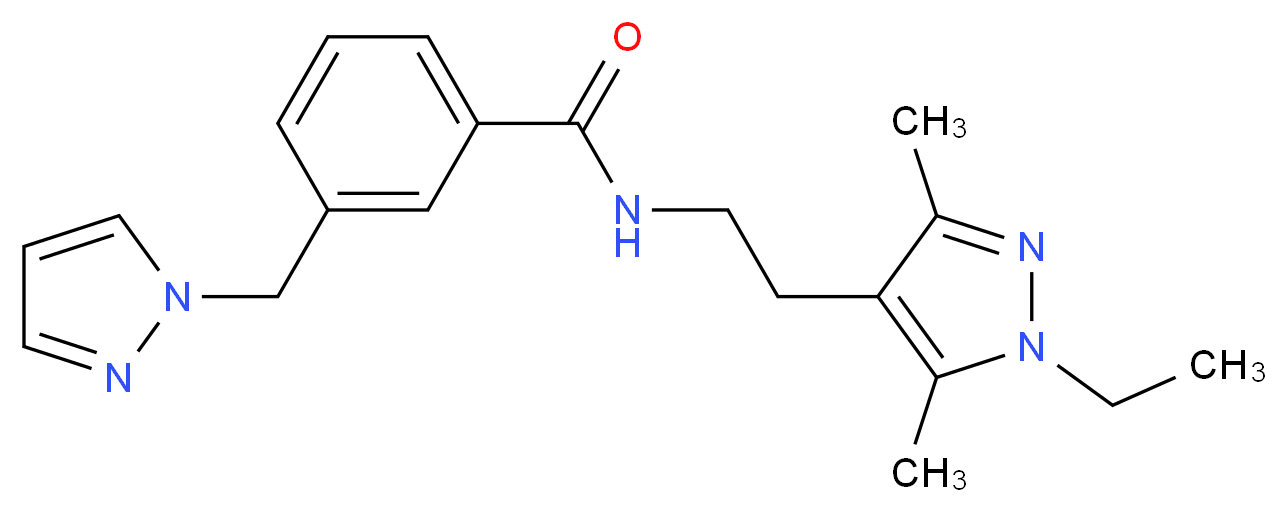 N-[2-(1-ethyl-3,5-dimethyl-1H-pyrazol-4-yl)ethyl]-3-(1H-pyrazol-1-ylmethyl)benzamide_分子结构_CAS_)