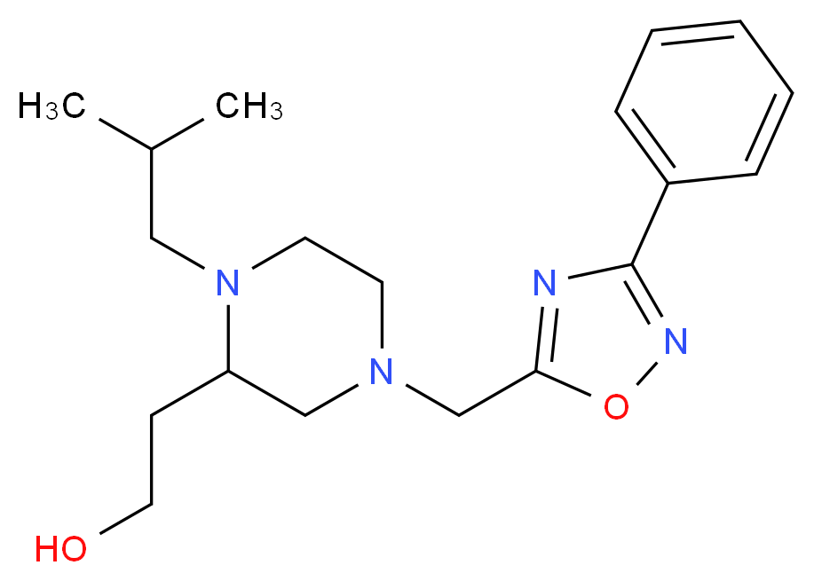 2-{1-isobutyl-4-[(3-phenyl-1,2,4-oxadiazol-5-yl)methyl]-2-piperazinyl}ethanol_分子结构_CAS_)