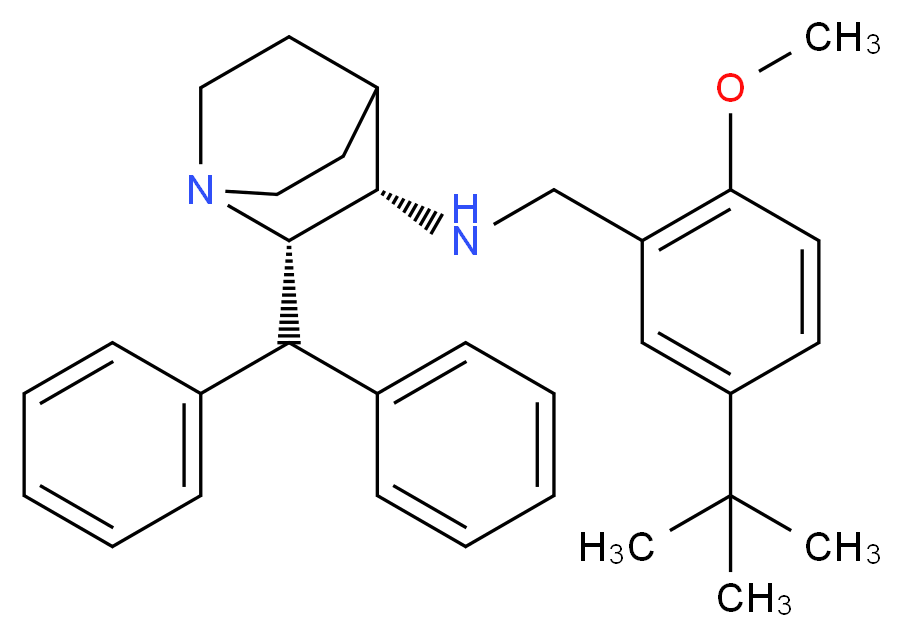 (2S,3S)-N-[(5-tert-butyl-2-methoxyphenyl)methyl]-2-(diphenylmethyl)-1-azabicyclo[2.2.2]octan-3-amine_分子结构_CAS_147116-67-4