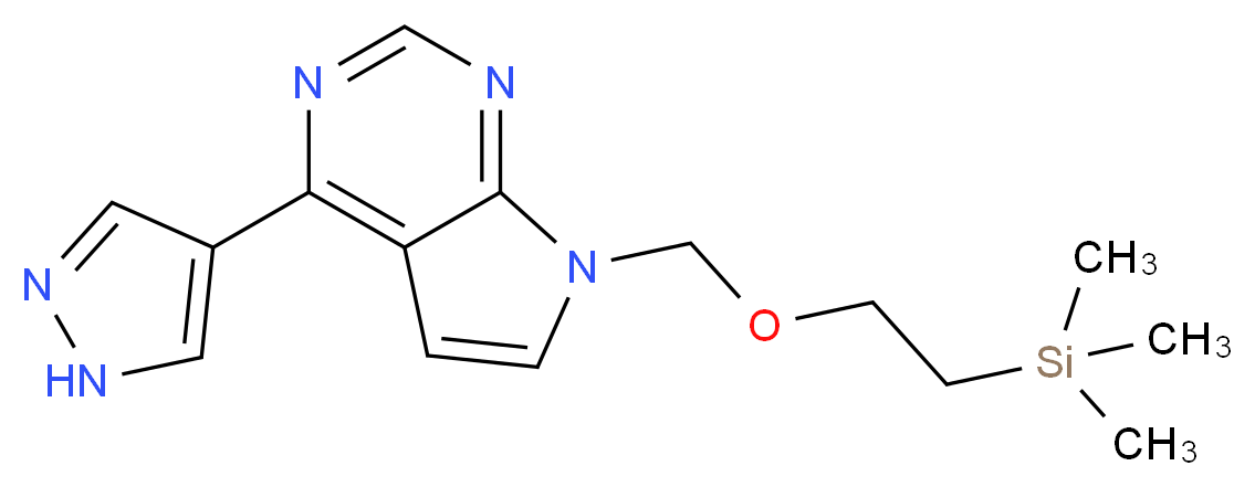 4-(7-{[2-(trimethylsilyl)ethoxy]methyl}-7H-pyrrolo[2,3-d]pyrimidin-4-yl)-1H-pyrazole_分子结构_CAS_941685-27-4