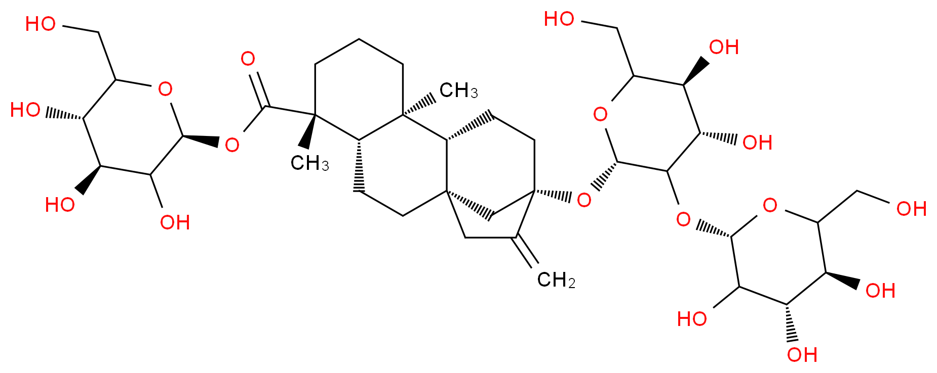 (2S,4S,5S)-3,4,5-trihydroxy-6-(hydroxymethyl)oxan-2-yl (1R,4S,5R,9S,10R,13S)-13-{[(2S,4S,5S)-4,5-dihydroxy-6-(hydroxymethyl)-3-{[(2S,4S,5S)-3,4,5-trihydroxy-6-(hydroxymethyl)oxan-2-yl]oxy}oxan-2-yl]oxy}-5,9-dimethyl-14-methylidenetetracyclo[11.2.1.0<sup>1</sup>,<sup>1</sup><sup>0</sup>.0<sup>4</sup>,<sup>9</sup>]hexadecane-5-carboxylate_分子结构_CAS_57817-89-7