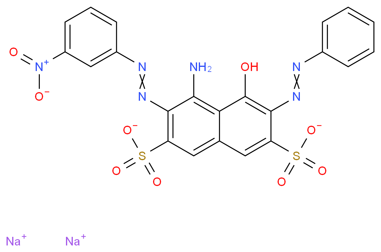 disodium 4-amino-5-hydroxy-3-[2-(3-nitrophenyl)diazen-1-yl]-6-(2-phenyldiazen-1-yl)naphthalene-2,7-disulfonate_分子结构_CAS_5850-35-1