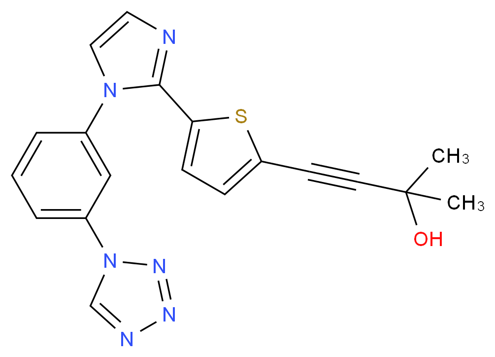2-methyl-4-(5-{1-[3-(1H-tetrazol-1-yl)phenyl]-1H-imidazol-2-yl}-2-thienyl)but-3-yn-2-ol_分子结构_CAS_)