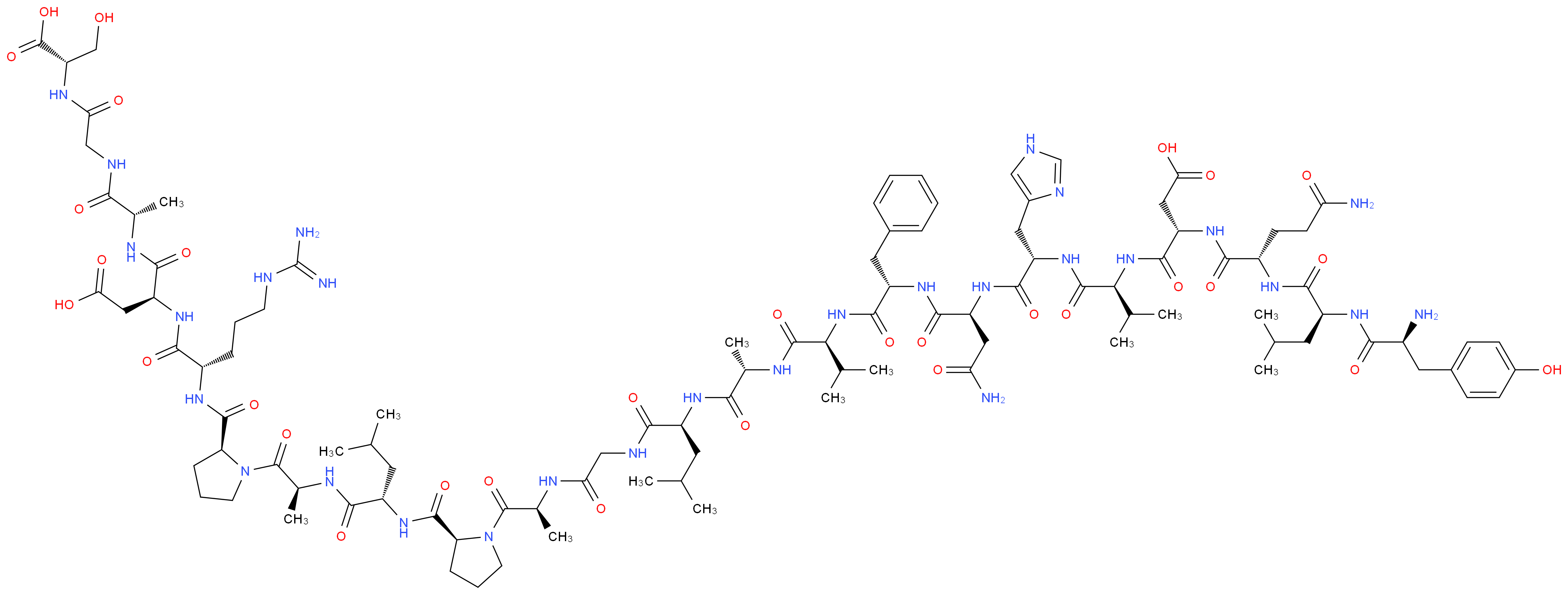 (3S)-3-[(2S)-2-[(2S)-2-[(2S)-2-amino-3-(4-hydroxyphenyl)propanamido]-4-methylpentanamido]-4-carbamoylbutanamido]-3-{[(1S)-1-{[(1S)-1-{[(1S)-1-{[(1S)-1-{[(1S)-1-{[(1S)-1-{[(1S)-1-[({[(2S)-1-[(2S)-2-{[(1S)-1-{[(2S)-1-[(2S)-2-{[(1S)-4-carbamimidamido-1-{[(1S)-2-carboxy-1-{[(1S)-1-[({[(1S)-1-carboxy-2-hydroxyethyl]carbamoyl}methyl)carbamoyl]ethyl]carbamoyl}ethyl]carbamoyl}butyl]carbamoyl}pyrrolidin-1-yl]-1-oxopropan-2-yl]carbamoyl}-3-methylbutyl]carbamoyl}pyrrolidin-1-yl]-1-oxopropan-2-yl]carbamoyl}methyl)carbamoyl]-3-methylbutyl]carbamoyl}ethyl]carbamoyl}-2-methylpropyl]carbamoyl}-2-phenylethyl]carbamoyl}-2-carbamoylethyl]carbamoyl}-2-(1H-imidazol-4-yl)ethyl]carbamoyl}-2-methylpropyl]carbamoyl}propanoic acid_分子结构_CAS_90686-51-4