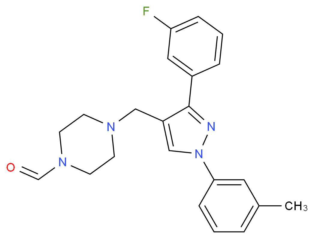 4-{[3-(3-fluorophenyl)-1-(3-methylphenyl)-1H-pyrazol-4-yl]methyl}-1-piperazinecarbaldehyde_分子结构_CAS_)