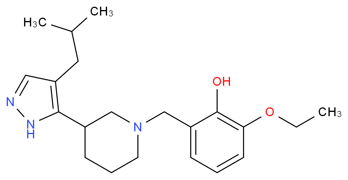 2-ethoxy-6-{[3-(4-isobutyl-1H-pyrazol-5-yl)-1-piperidinyl]methyl}phenol_分子结构_CAS_)