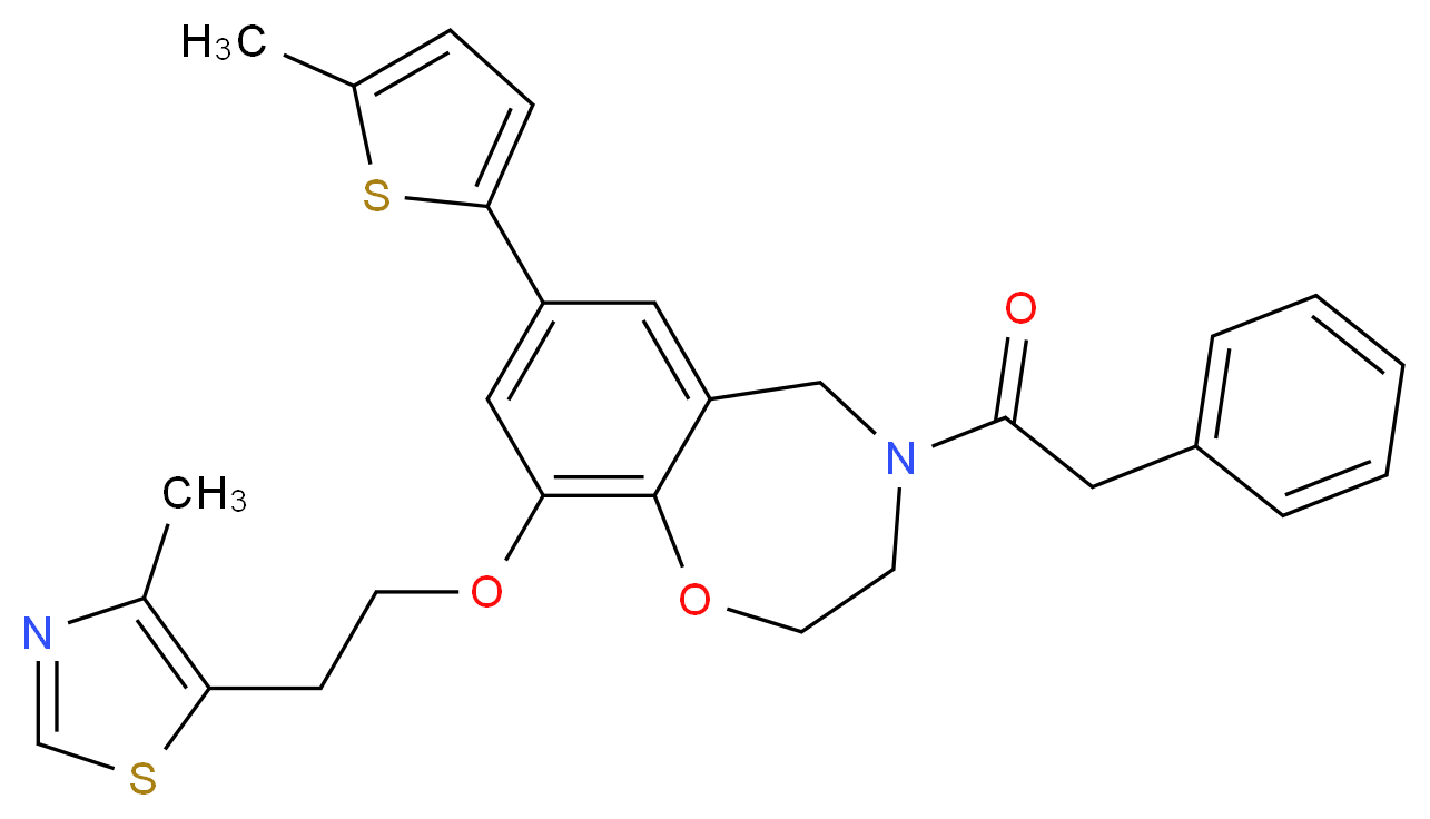 9-[2-(4-methyl-1,3-thiazol-5-yl)ethoxy]-7-(5-methyl-2-thienyl)-4-(phenylacetyl)-2,3,4,5-tetrahydro-1,4-benzoxazepine_分子结构_CAS_)
