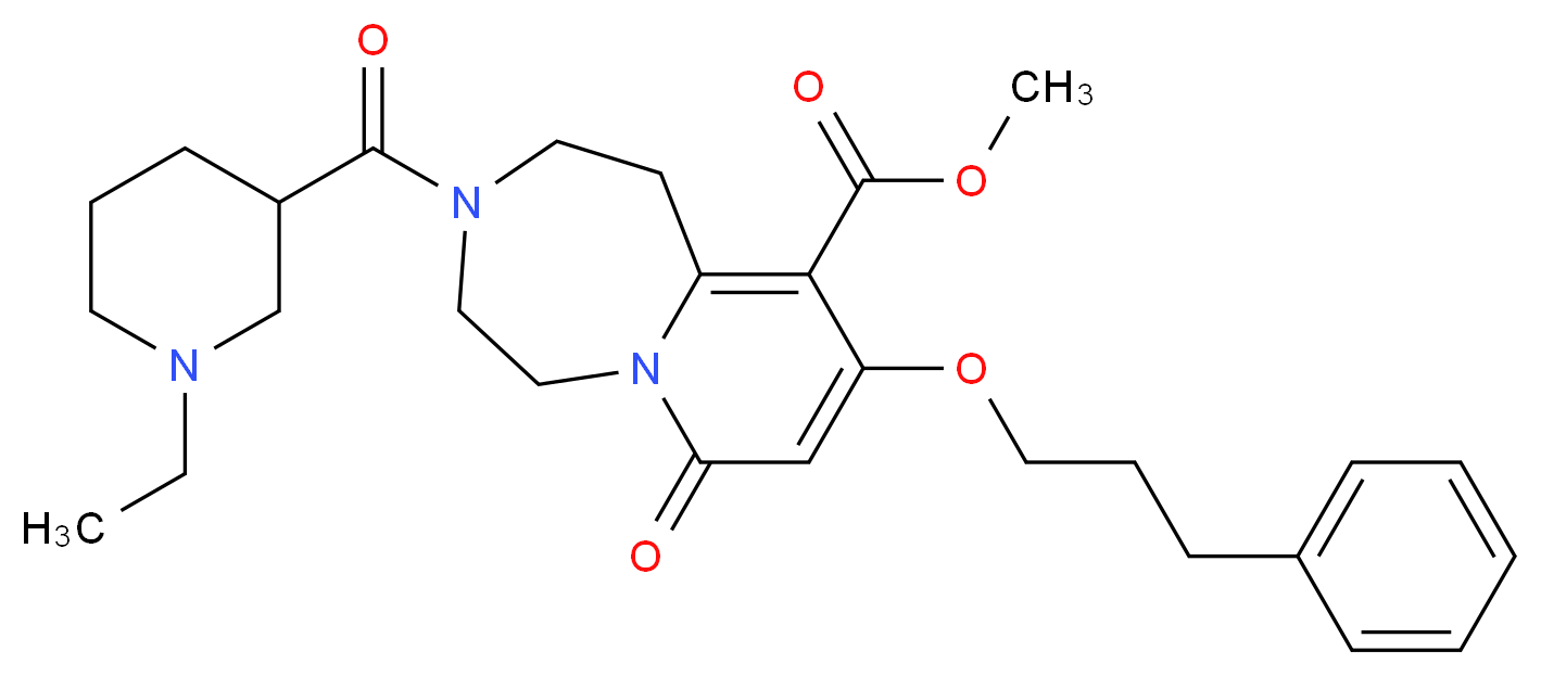 methyl 3-[(1-ethyl-3-piperidinyl)carbonyl]-7-oxo-9-(3-phenylpropoxy)-1,2,3,4,5,7-hexahydropyrido[1,2-d][1,4]diazepine-10-carboxylate_分子结构_CAS_)