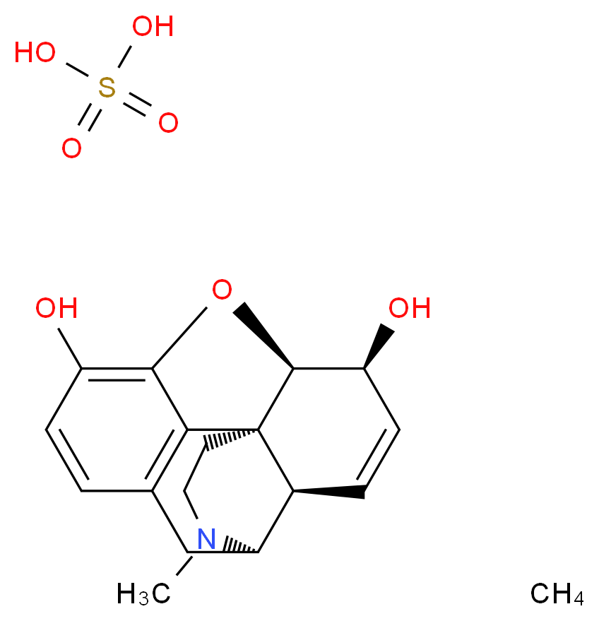 (1S,5R,13R,14S,17R)-4-methyl-12-oxa-4-azapentacyclo[9.6.1.0<sup>1</sup>,<sup>1</sup><sup>3</sup>.0<sup>5</sup>,<sup>1</sup><sup>7</sup>.0<sup>7</sup>,<sup>1</sup><sup>8</sup>]octadeca-7(18),8,10,15-tetraene-10,14-diol; methane; sulfuric acid_分子结构_CAS_6211-15-0