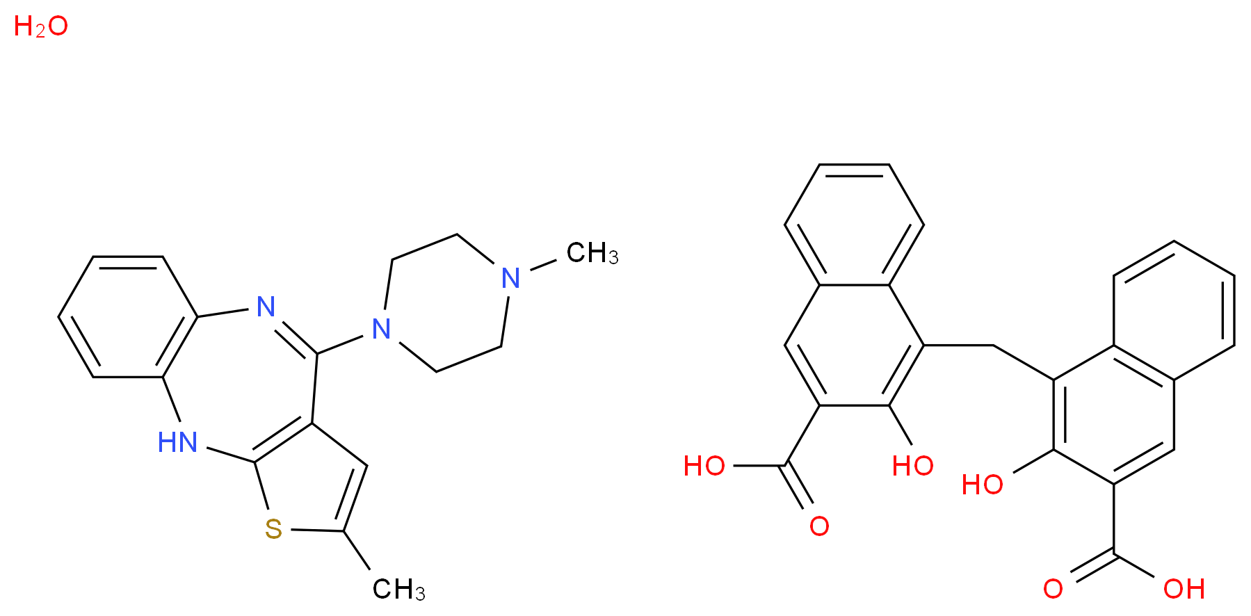 4-[(3-carboxy-2-hydroxynaphthalen-1-yl)methyl]-3-hydroxynaphthalene-2-carboxylic acid 5-methyl-8-(4-methylpiperazin-1-yl)-4-thia-2,9-diazatricyclo[8.4.0.0<sup>3</sup>,<sup>7</sup>]tetradeca-1(10),3(7),5,8,11,13-hexaene hydrate_分子结构_CAS_221373-18-8