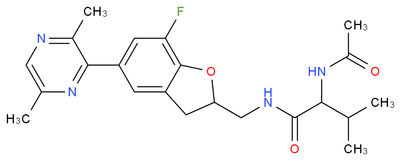 N~2~-acetyl-N~1~-{[5-(3,6-dimethyl-2-pyrazinyl)-7-fluoro-2,3-dihydro-1-benzofuran-2-yl]methyl}valinamide_分子结构_CAS_)
