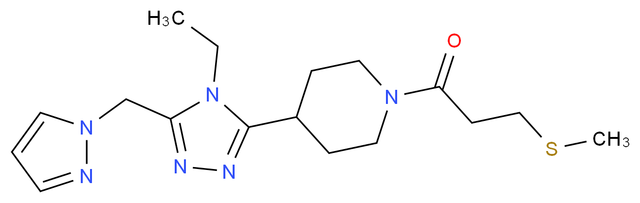 4-[4-ethyl-5-(1H-pyrazol-1-ylmethyl)-4H-1,2,4-triazol-3-yl]-1-[3-(methylthio)propanoyl]piperidine_分子结构_CAS_)